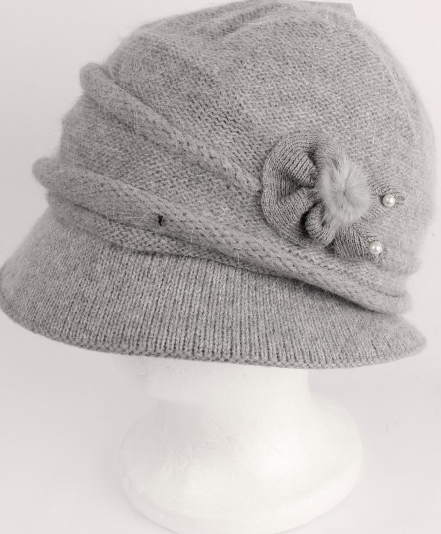 Headstart angora cloche w fur flower and pearl beads grey  Style : HS/4626 image 0
